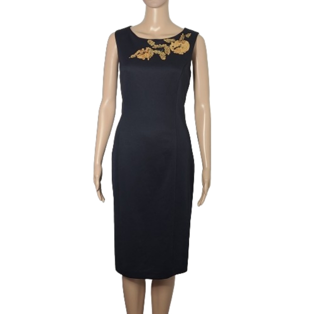 Ellen Tracy Black Sequin Embellished Cocktail Midi Dress Women's Size 8